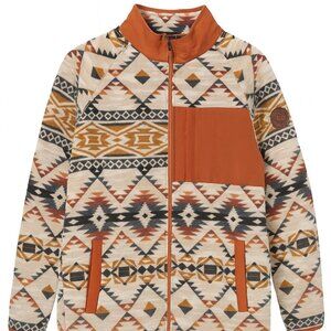 Southwest Aztec Print Full Zip Fleece Jacket Rust Orange